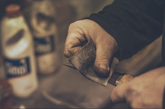 Roselli Hunting Knife being sharpened