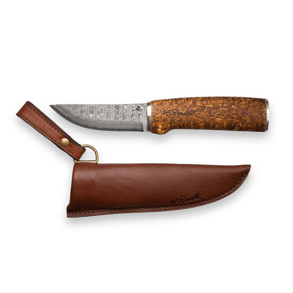 Roselli handmade Damascus Hunting knife with handmade leather sheath, comes with a exclusive giftbox