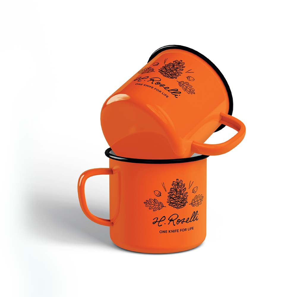 Roselli's enamel mugg for outdoor use and camping. Can take heat up to 270 degrees.