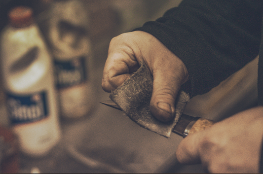 Roselli Hunting Knife being sharpened 